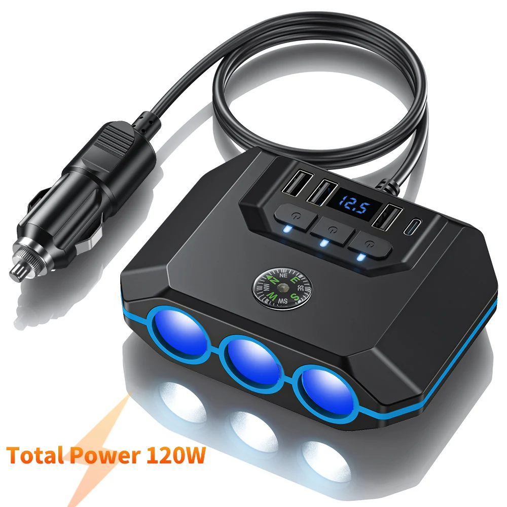 

Anchtek 120 Вт автомобильный адаптер прикуривателя USB быстрое зарядное устройство разветвитель многонациональная розетка порта светодиодный вольтметр автоаксессуары