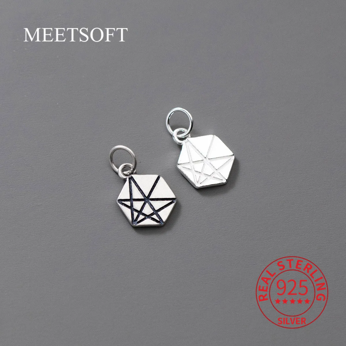 

MEETSOFT S925 Sterling Silver Hexagon Geometry Pattern Pendant Charms Of DIY Handmade Necklace Bracelet Accessory Wholesale