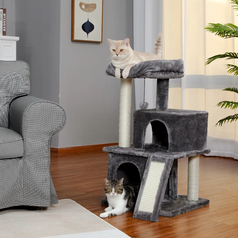 

Cat Tree Luxury 34Inches Cat Tower with Double Condos Fully Wrapped Scratching Sisal Posts and Replaceable Dangling Balls
