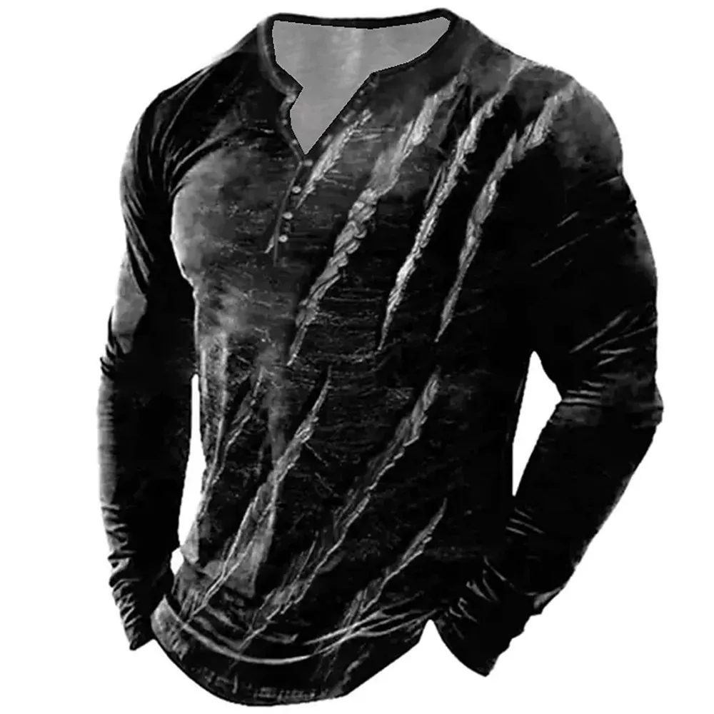 

Paw Print Button-Down T-shirts For Men Imitation Cotton Spring Autumn Hip Hop Long Sleeve Casual Tops Loose Men Clothing EU Size