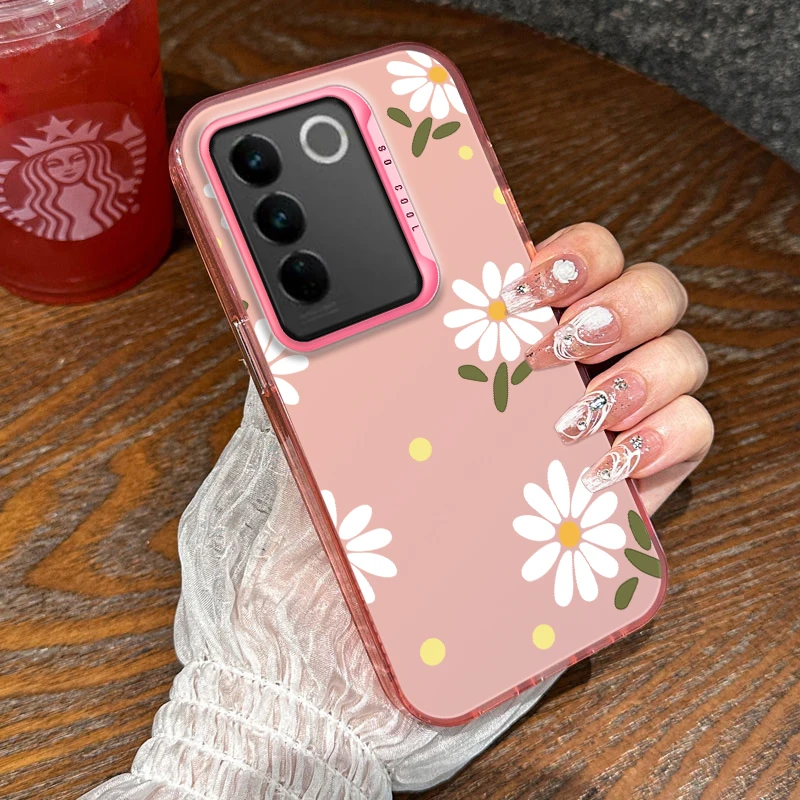 Чехол для vivo S16e V27e V27 E белый минималистичный чехол телефона с цветочной росписью