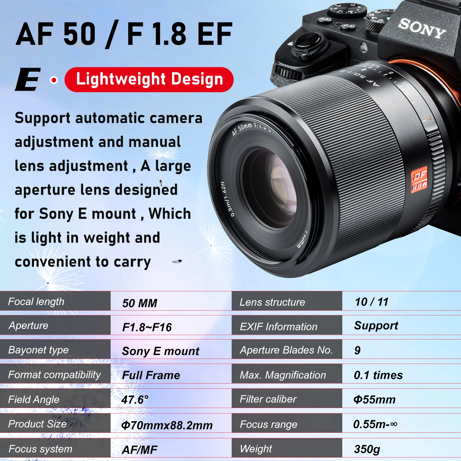 Viltrox 50 мм F1.8 AF Автофокус Полнокадровый объектив Прайм большая апертура