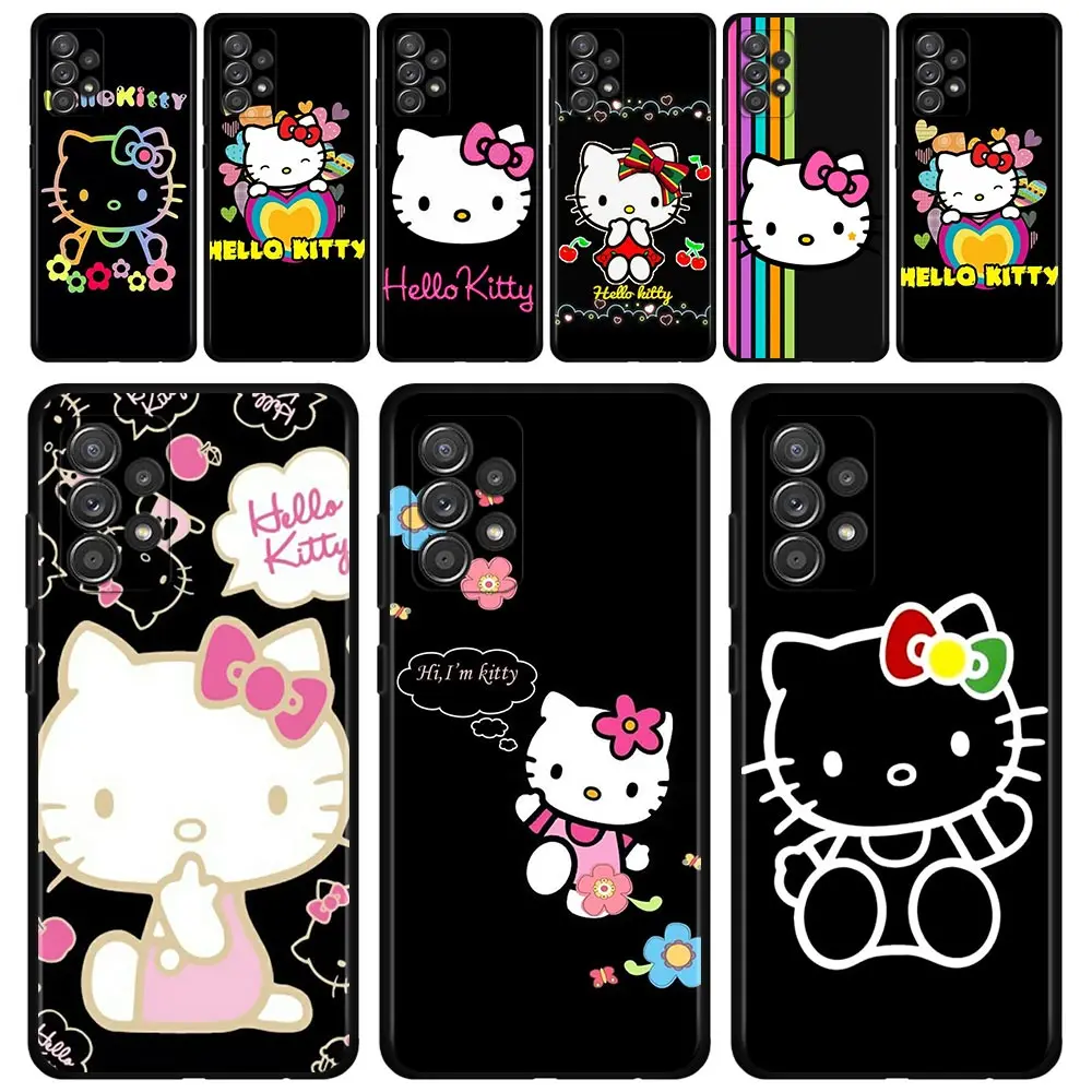

Black Hello Kitty Cute Phone Case For Samsung Galaxy A12 A52 A51 A71 A32 Cover A52s A53 A73 A72 A23 A31 A22 Silicon Funda