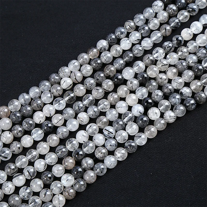 

Natural Black Rutilated Quartz Beads Crystal Round Loose Spacer Beads For Jewelry Making DIY Bracelet Necklace 4 6 8 10 12mm 15"