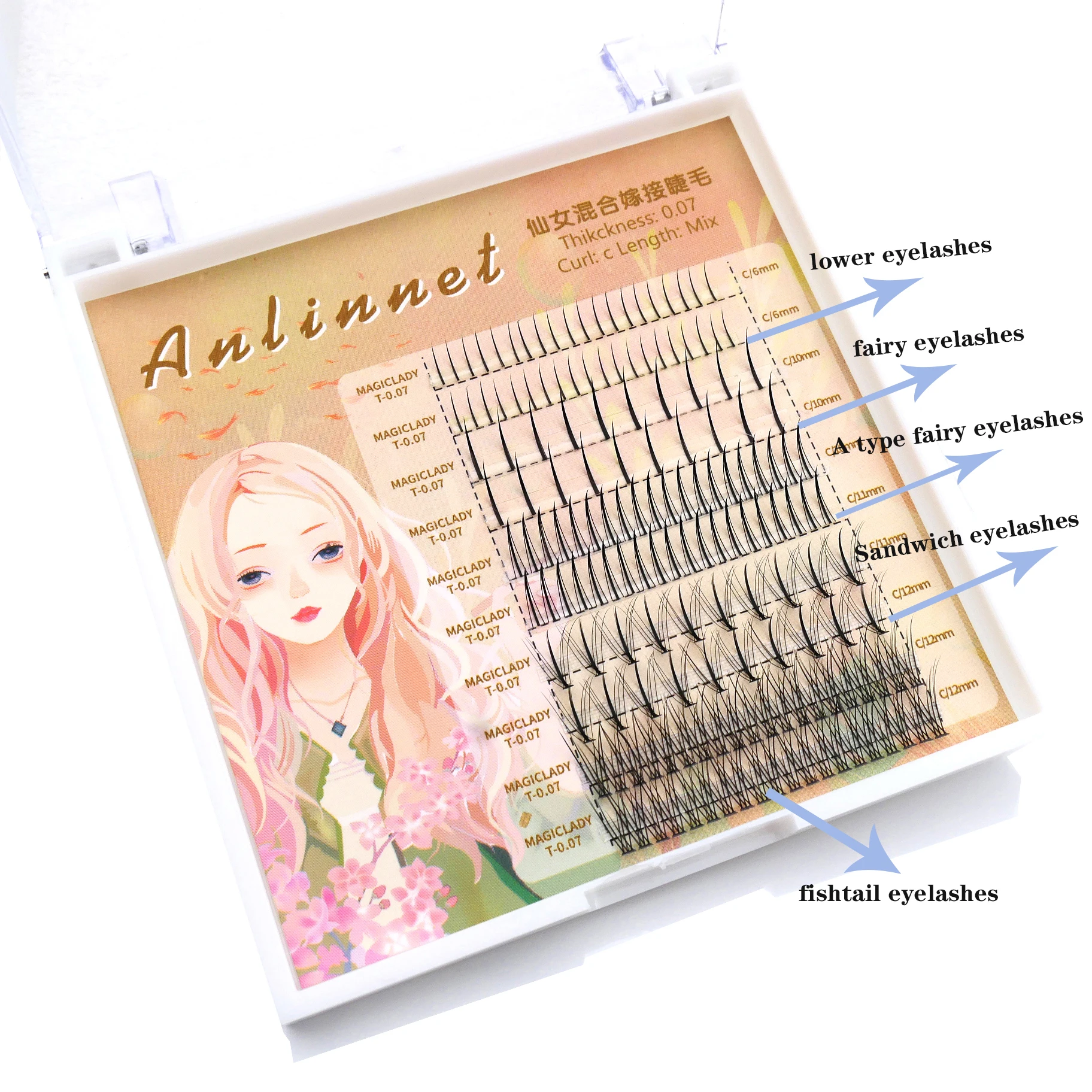 Anlinnet 3D A/M Shape Lndividual Eyelash Extension  Lndividual Fairy Angel Eye Lash Extensioin False Mink Lash Make Up