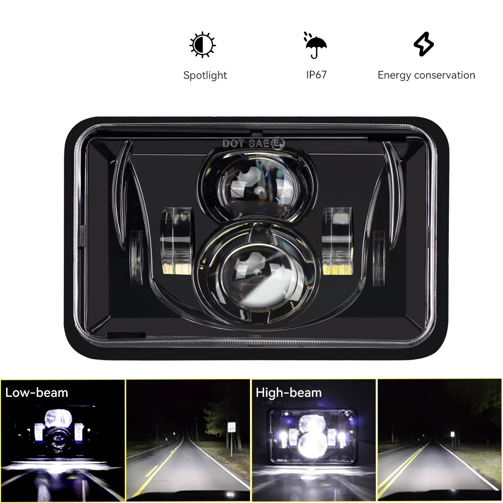 

Square LED Headlight 4x6 Inch HeadLamp Spot High Low Beam Offroad Truck for Jeep Wrangler YJ Cherokee XJ Wrangler Truck 4X4