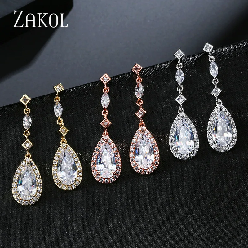 ZAKOL новые AAA + капли воды кубического циркония длинные висячие серьги для женщин