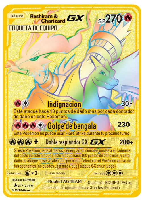 

TAKARA TOMY Испанская версия оригинальный аниме эльфов металлическая карточка GX VMAX Покемон блестящая золотая карточка Charizard Детская Коллекция и...