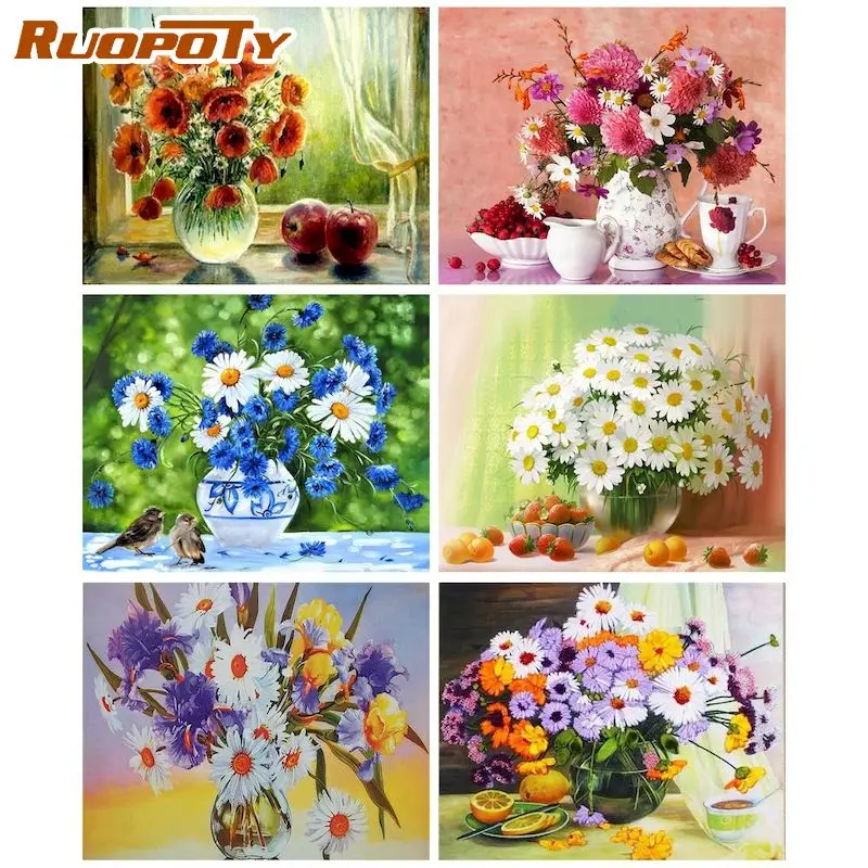 

RUOPOTY Classic Paint By Numbers Flower Vase Drawing On Canvas Painting By Number Flower Painting Home Decor