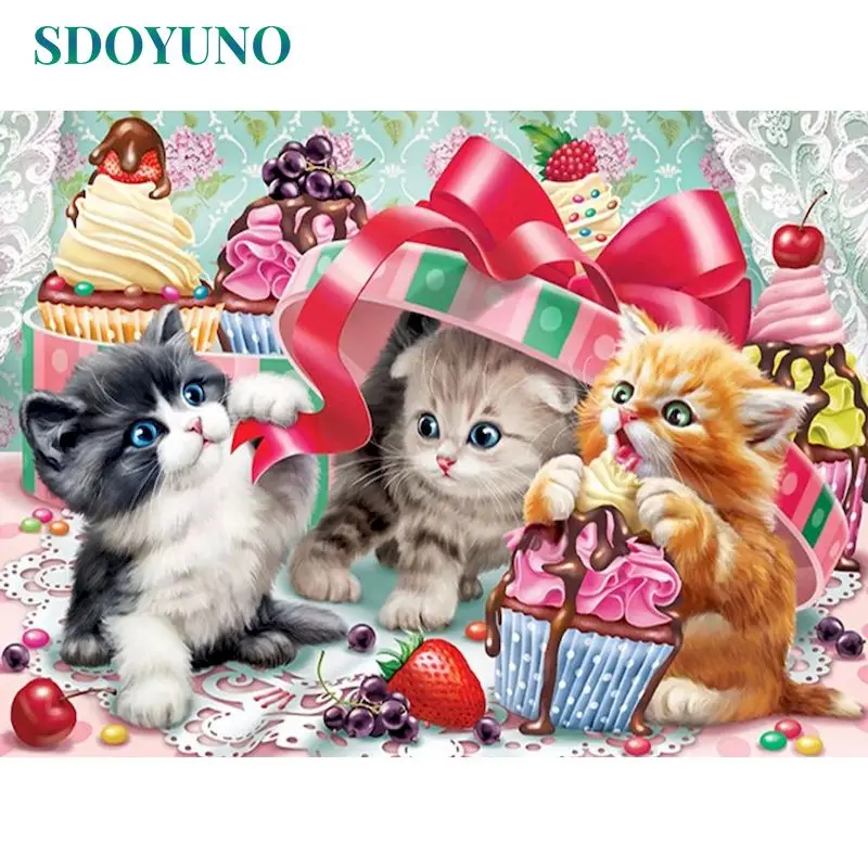 

SDOYUNO Painting By Number Cat Kits For Adults Handpainted DIY Coloring By Number Animals Home Decoration