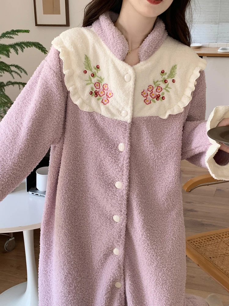 Полубархатная ночная рубашка осенне-зимняя женская кардиган коралловая