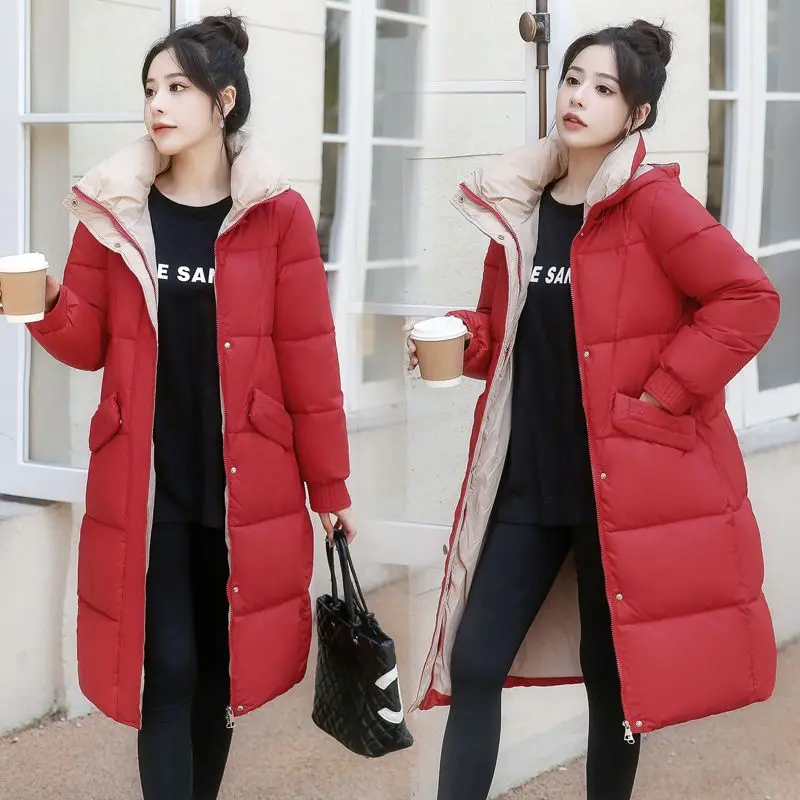 2023 Winter Pockets Women Hooded Parkas Long Jackets Casual Thick Warm Windproof Coat Female Outwear Streetwear Zipper S84