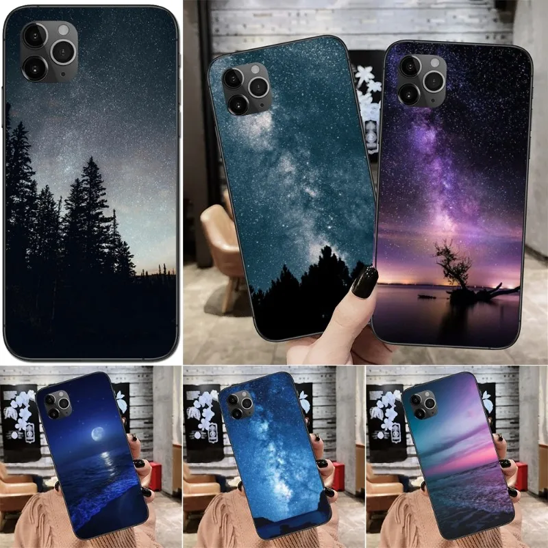 

Чехол для телефона Galaxy Starry Sky для IPhone 14 13 12 11 XS X 8 7 6 Plus Mini Pro Max SE 2022, мягкий черный чехол для телефона