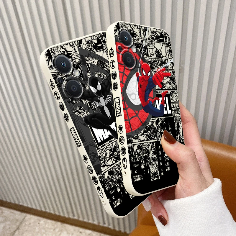 

Marvel Super Cool SpiderMan OPPO Phone Case For Find X5 X3 X2 Lite Pro Neo A5 A53 A94 4G 5G Liquid Left Rope Soft Cover