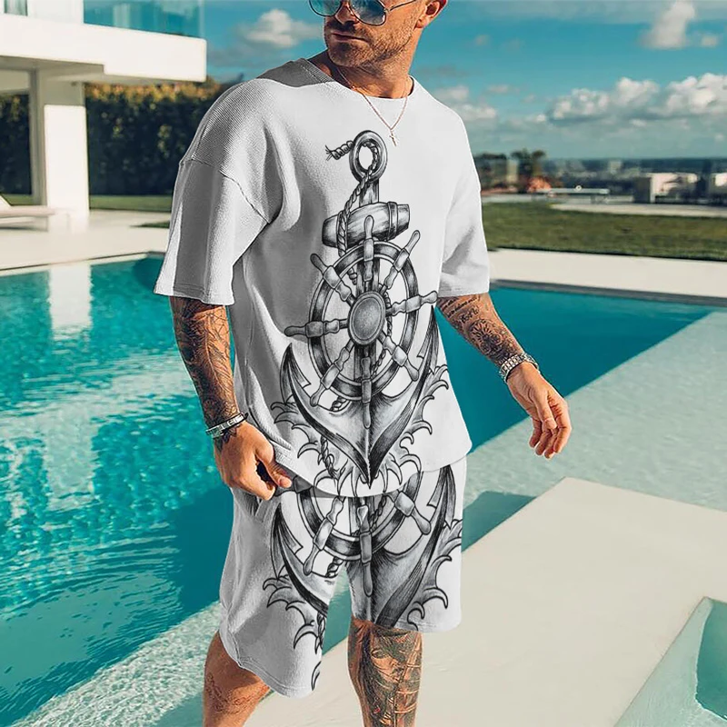 

Men's T-Shirt Running Fitness Sports T-Shirt and Shorts Tracksuit 2 Piece 3D Printed Crew Neck Short Sleeve Hip Hop Streetwear