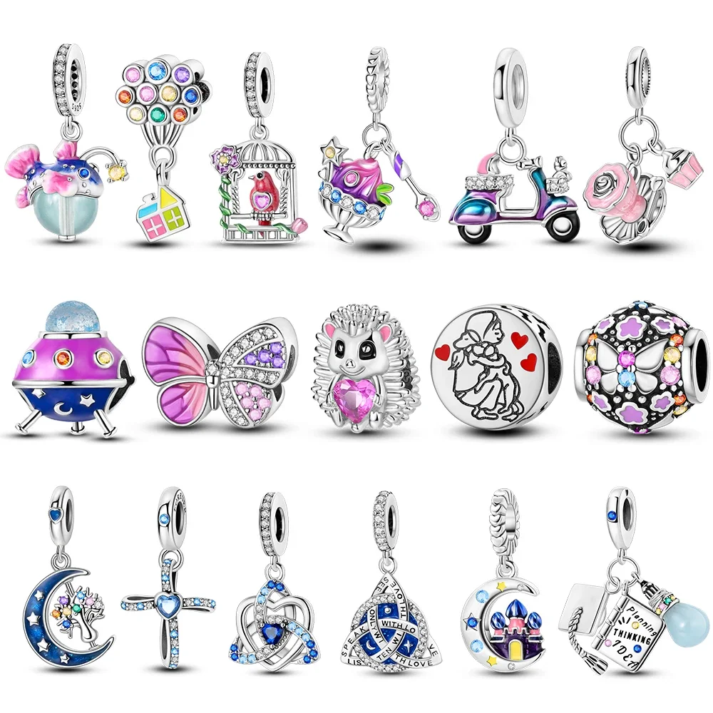 Новинка 2024 стерлинговое серебро 925 пробы НЛО розовая синяя серия подвески бусины