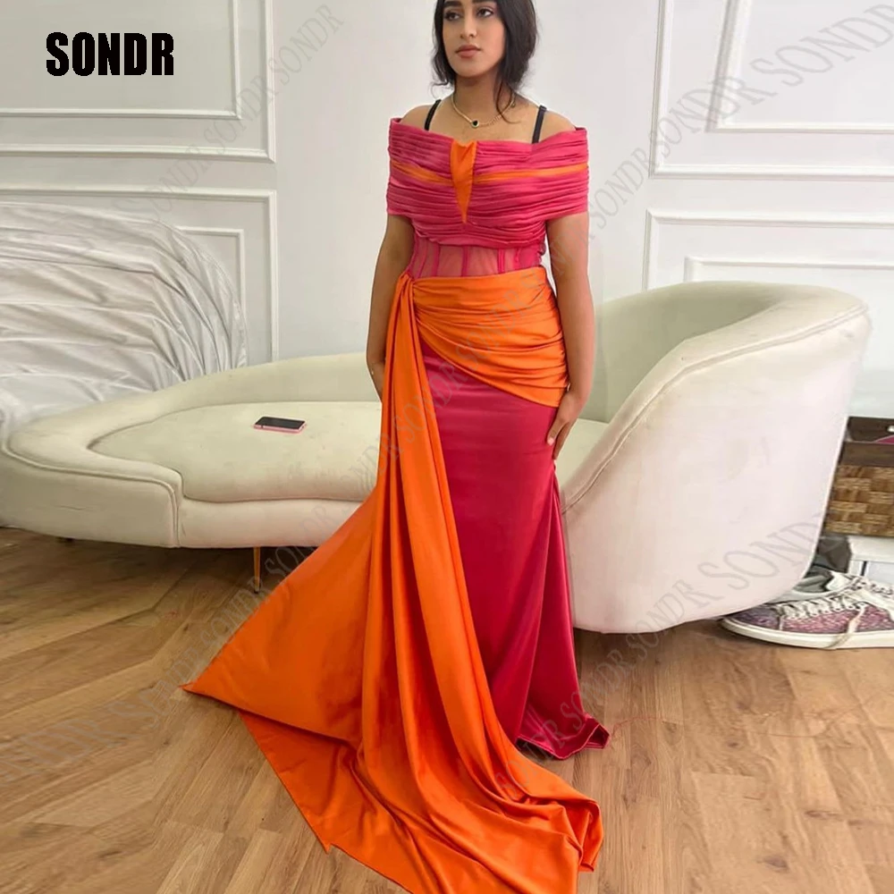 

SONDR Simple Red/Orange Mermaid Long Prom Dresses Off Shoulder Arabic Women Evening Gowns Formal Night Party Dress Vestidos