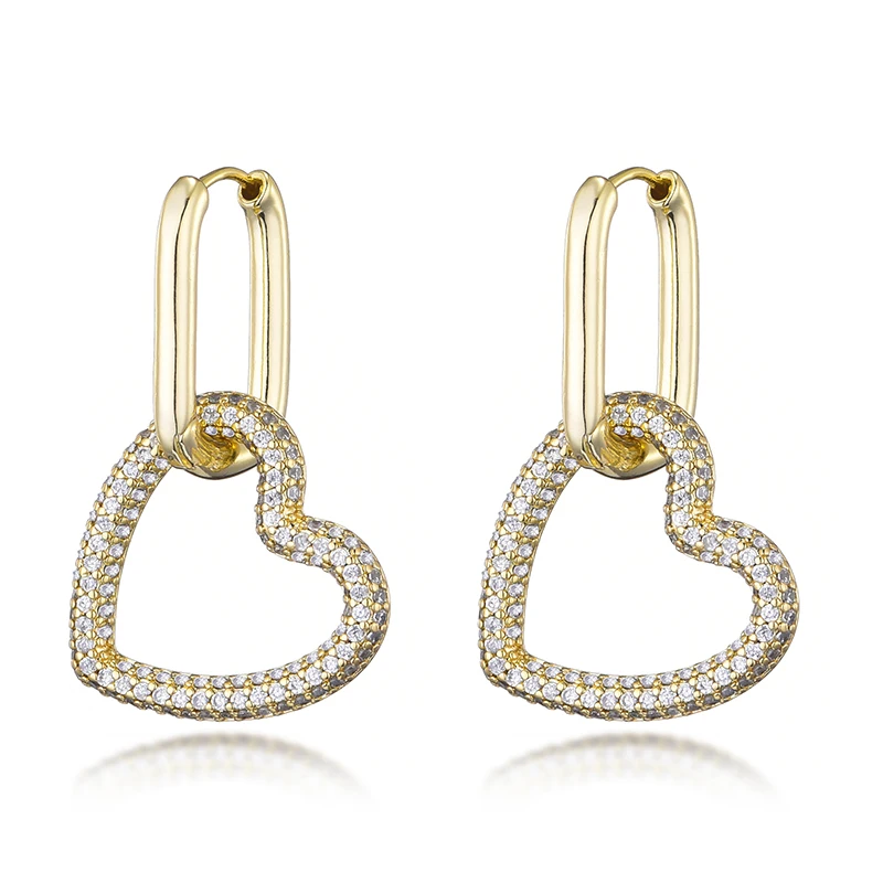 

Luxury Design Heart Women's Hoop Earrings Oval Rectangle Hoops CZ Crystal Geometric Gold Color Elegant Bride Wedding Jewelry