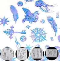 diy crystal epoxy resin mold bookmark lace gear bird feather jellyfish compass silicone mirror mold