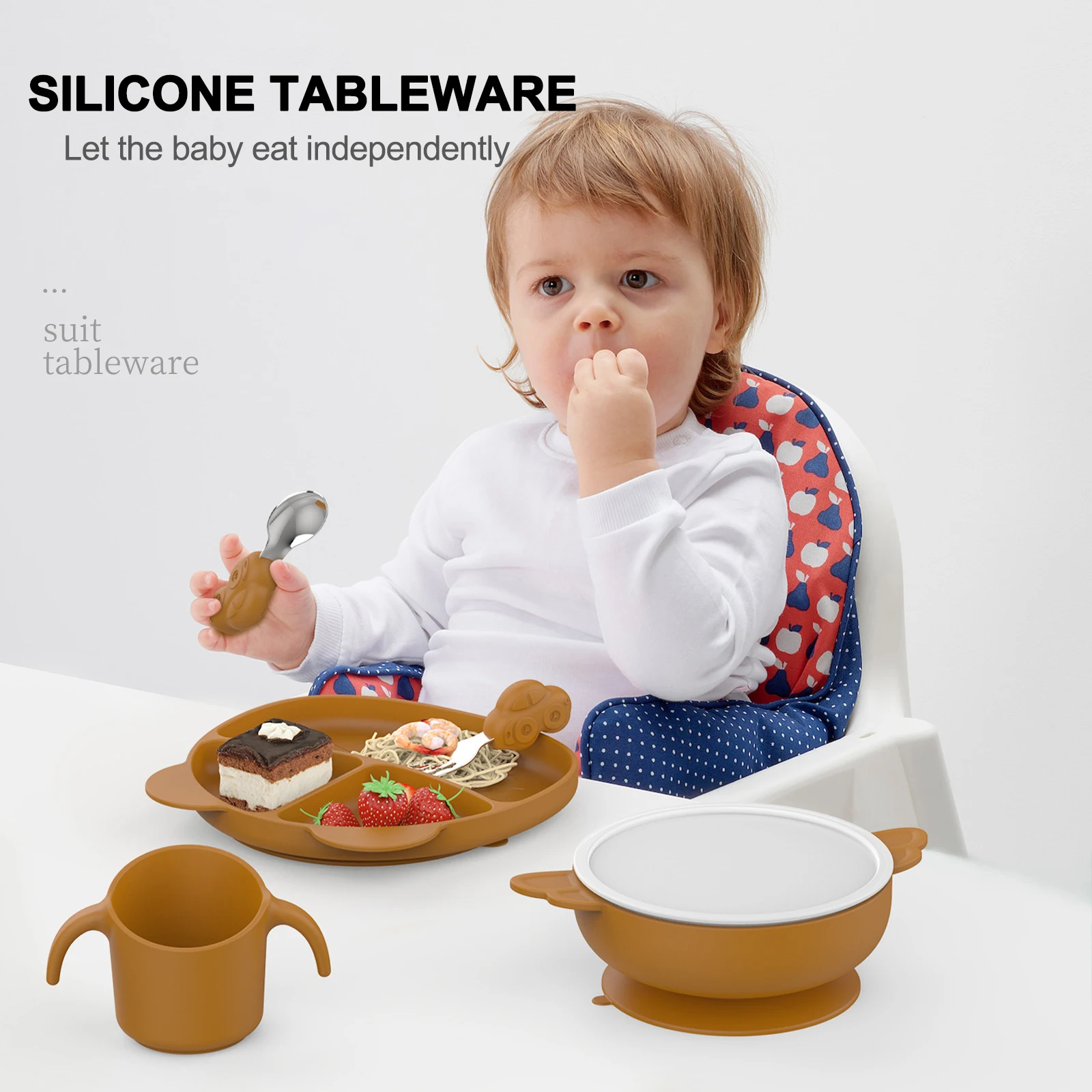 

5PCS/Set Baby Silicone Sucker Bowl Plate Solid Cute Cartoon Children Dishes Suction Toddle Training Tableware Kids Feeding Bowls