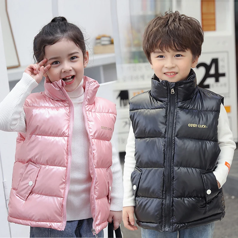 

2023 New Boys Girls Vests Fashion Down Waistcoat Teens Warm Jackets Vests Spring Cotton Vests For 3-14 Year Children Vests Coats