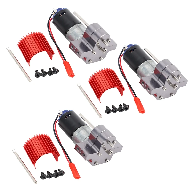 

3X 370 Brushed Motor+Alloy Heat Sink Gear Box Set With Steel Gears For WPL Henglong C14 C24 B14 B24 B16 B36 4X4 6X6