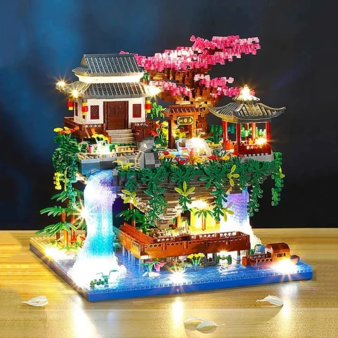 Сакура цветок тройной Дом DIY модель микро строительный блок внутренние декорации креативный уличный вид кирпич цветение вишни детская игрушка подарок