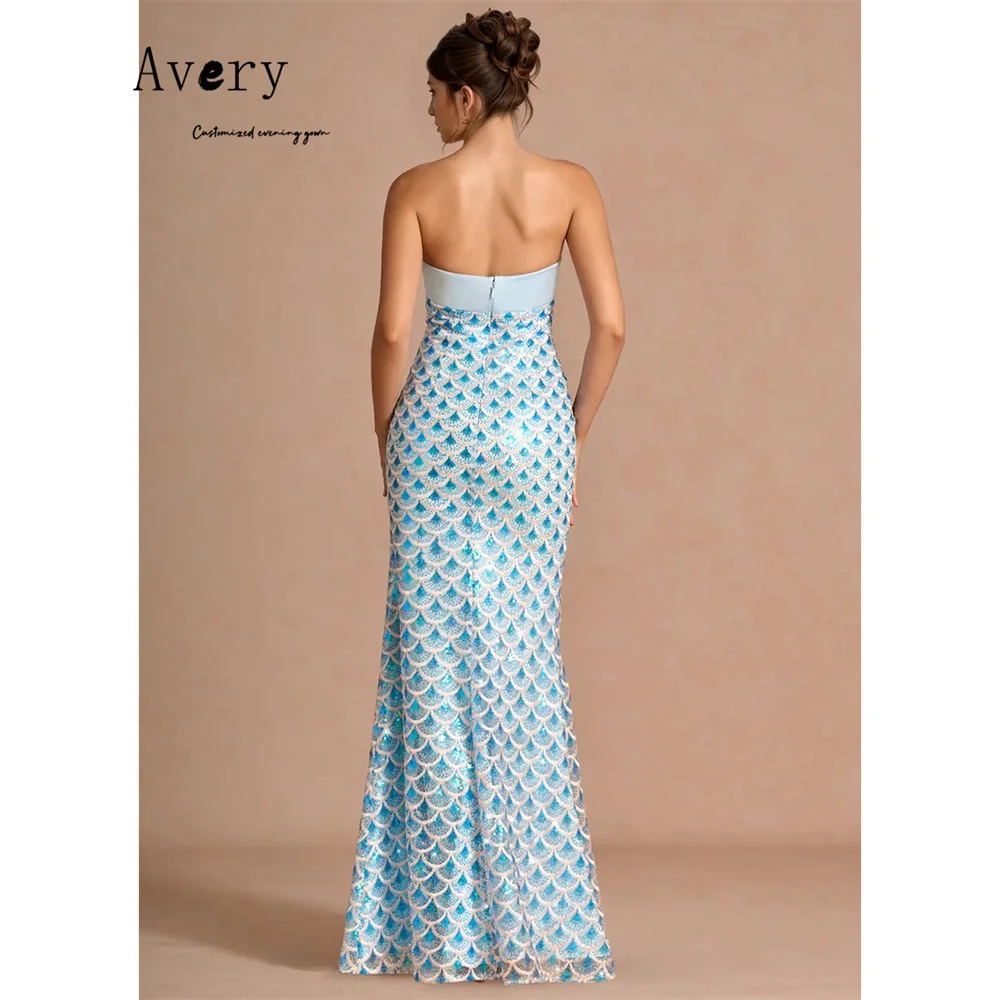 Фото Элегантное блестящее вечернее платье Avery Custom Sweetheart Fishtail небесно-голубого цвета, роскошное праздничное платье 2026 года для женщин, для свадебных торжеств №3