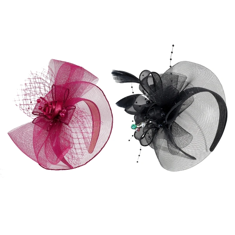 

Tea Party Headband Women Fascinator Headband Derby Pillbox Hat Cocktail Tea Party Feather Headband Mesh Headband NEW