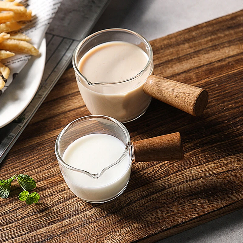 

50ml/100ml Wood Handle Glass Measuring Cup Kitchen Tools Kitchen Measure Mug Coffee Shops Supplies Mini Glass Milk Cup Espresso