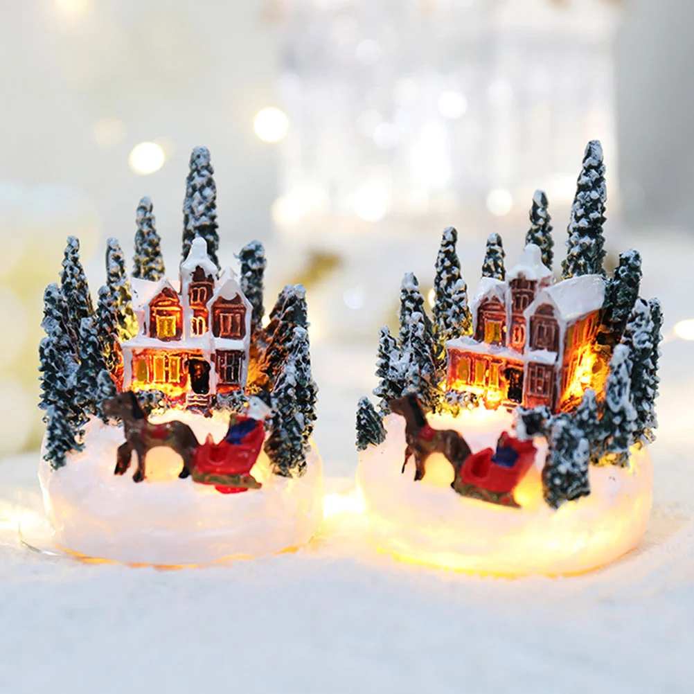 

Chic Christmas Gift Statue Decor Xmas Desktop Ornament Table Mini Luminous House Lighted Centerpiece Shaped