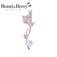 beautberry big rhinestone rose flower brooches women unisex pearl 2 color flower party office brooch pins jewelry gifts