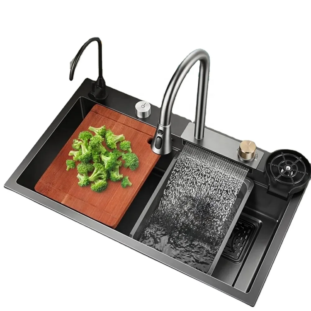 Современный набор кухонной мойки Deao с выдвижным краном черная кухонная мойка из
