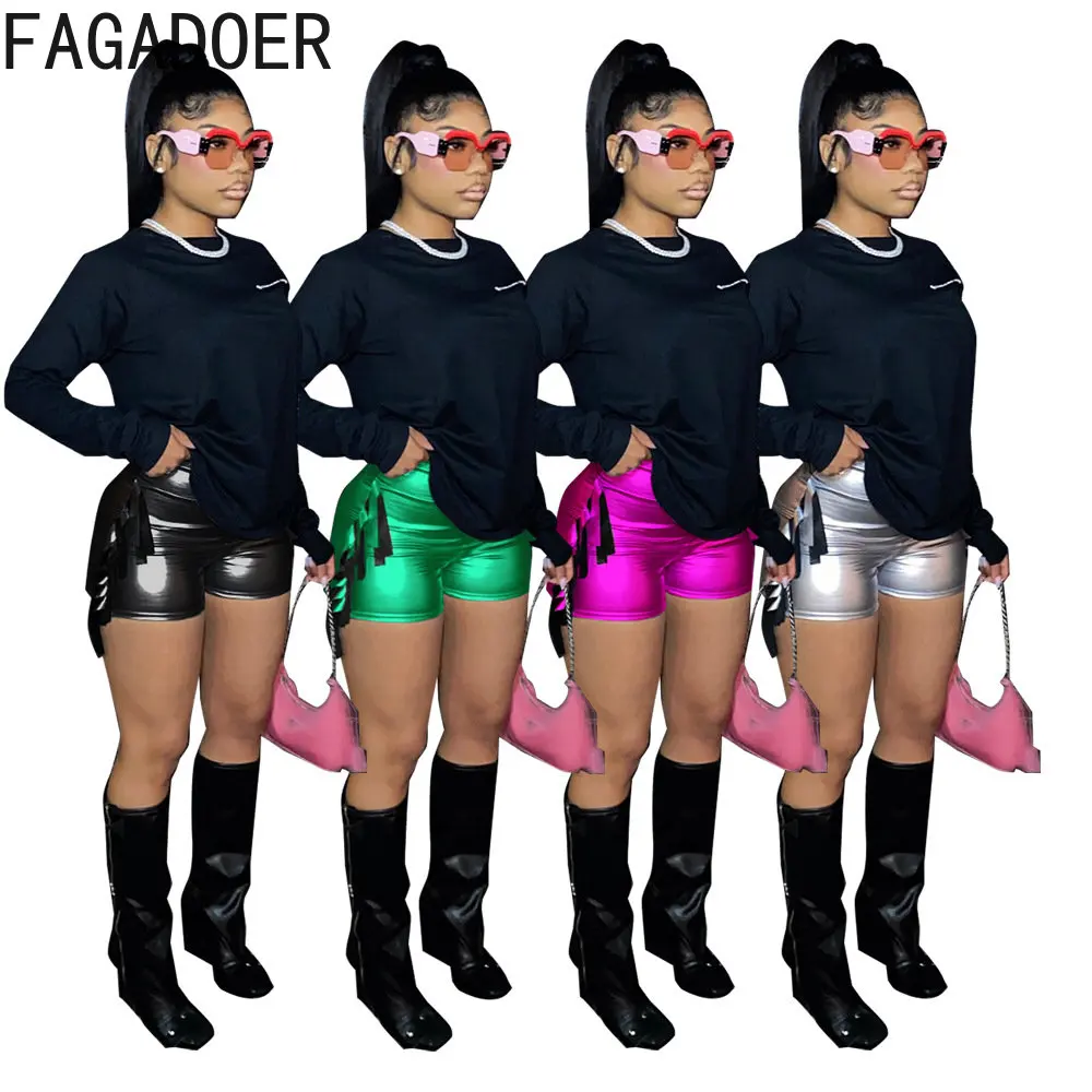 FAGADOER Fashion Y2K Street Style Women Bronzing Solid Tassel Design Shorts Casual Female Skinny Party Matching Clothing Bottoms