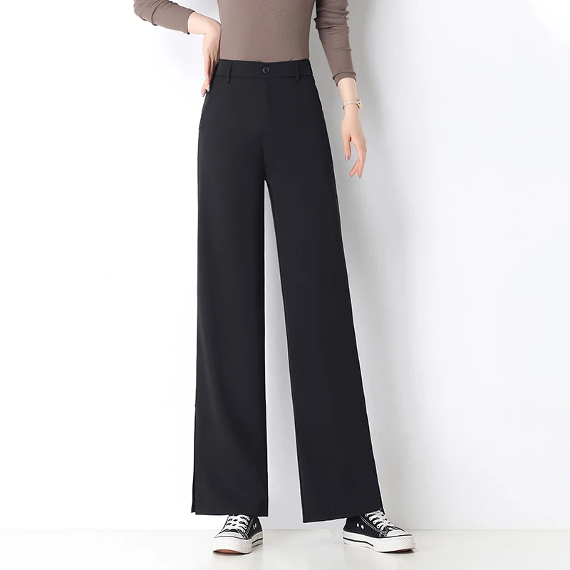 

harajuku summer OL office workwear high waist Women's wide leg Capris suit pants for women baggy straight pants woman trousers