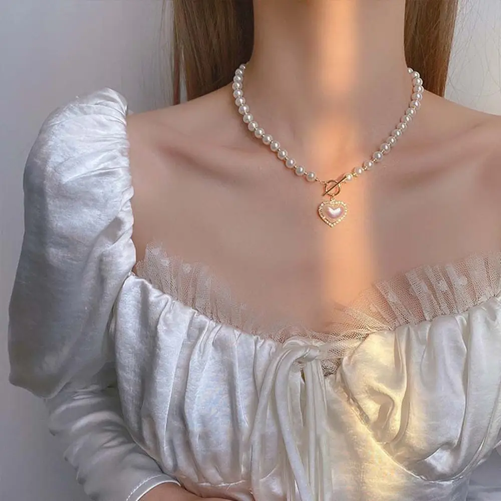 

Accessories Crystal Heart Shaped OT Buckle Gift All-match Clavicle Chain Korean Style Choker Sweater Chain Women Necklace