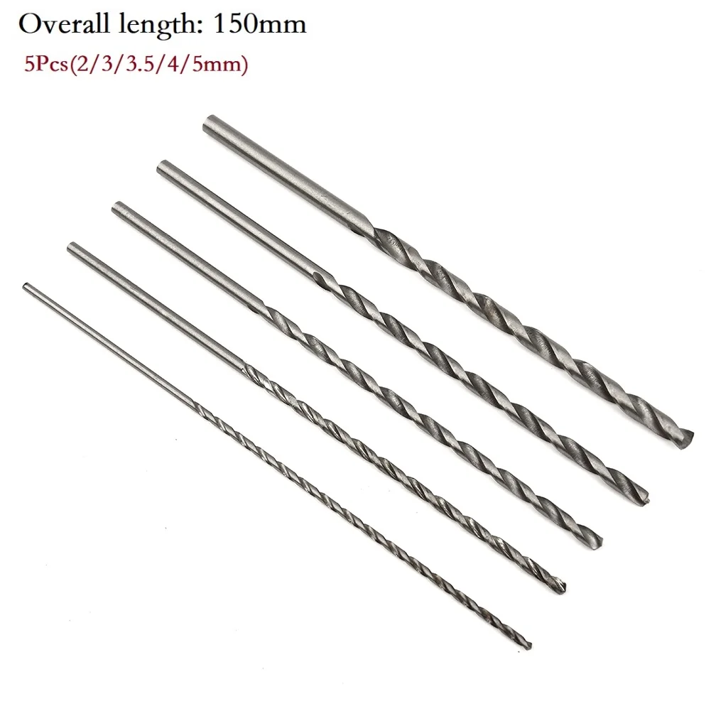 

5Pcs Extra Long HSS High Speed Steel Drill Bit Set 2mm,3mm,3.5mm,4mm,5mm Bits For Many Electric Drills Drilling Machines Tool