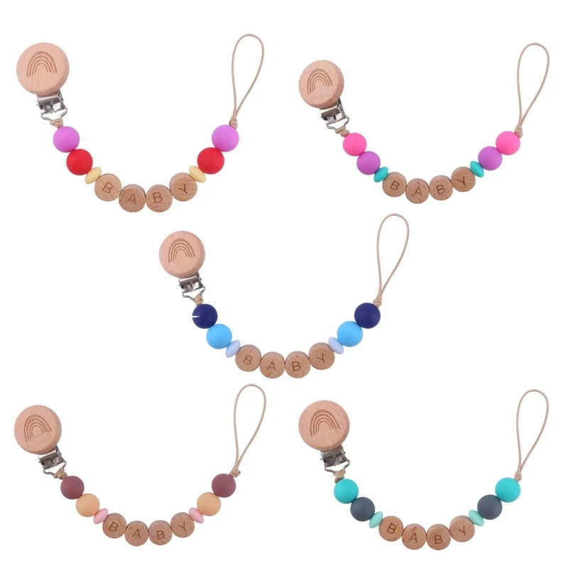 

Детский мультяшный Радужный силиконовый держатель-пустышка из Букового дерева