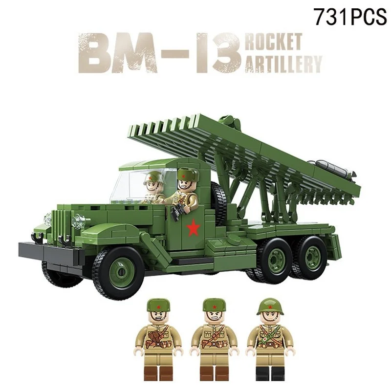 

731pcs WW2 Military Building Blocks Bm-13 Katyusha Rocket Artillery Model Army Soviet Bricks World War 2 Weapon Army Toys Gift