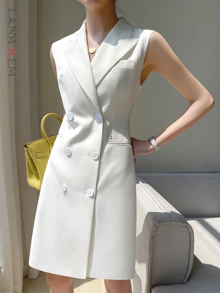 

LANMREM элегантное высококачественное платье для женщин, двубортное ТРАПЕЦИЕВИДНОЕ ПЛАТЬЕ С Высокой Талией, дизайнерская одежда, новинка 2023, 2YA3877