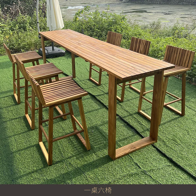 

Outdoor bar chair open-air high chair solid wood chair outdoor courtyard bar club restaurant teak bar chair