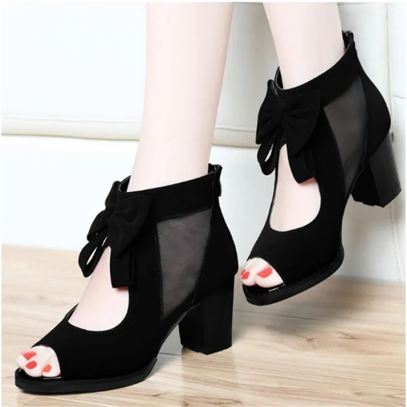 

2022 New Summer Women Lace Ankle-Wrap Sandals Casual Zip Open Top Ladys Sandals Chunky Heels Plataformas Mujer Sandalias