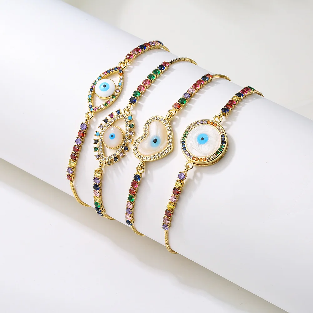 

2023 New Australian Ancient American Fashion Mixed Color Zircon Geometric Eye Jewelry Bracelet Women Copper Micro-inlaid Jewelry