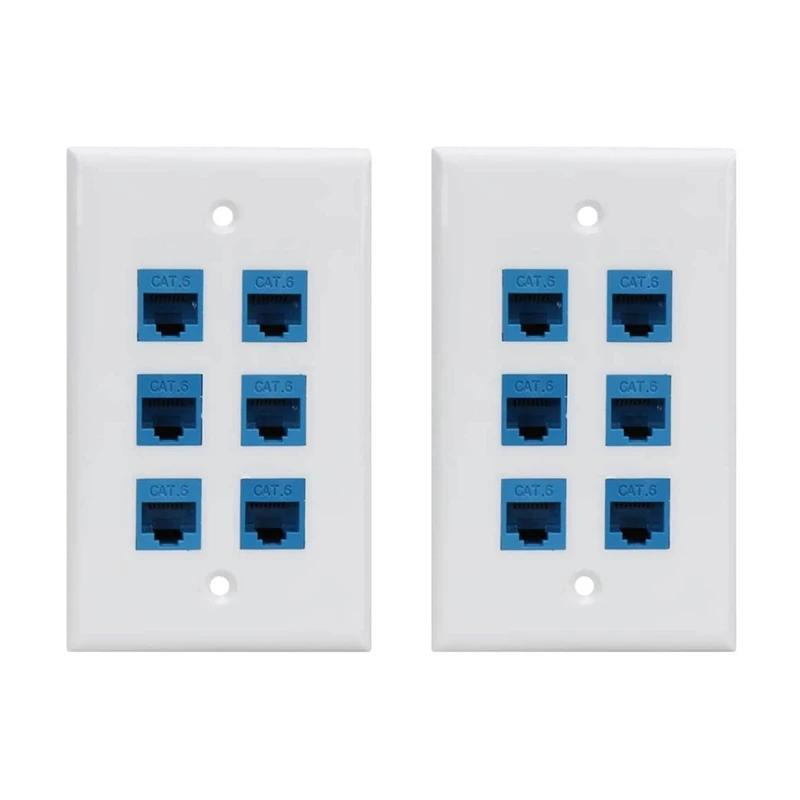 

2X Cat 6 Ethernet Wall Plate 6 Port,Ethernet Wall Plate Female-Female Removable Compatible With Cat7/6/6E/5/5E