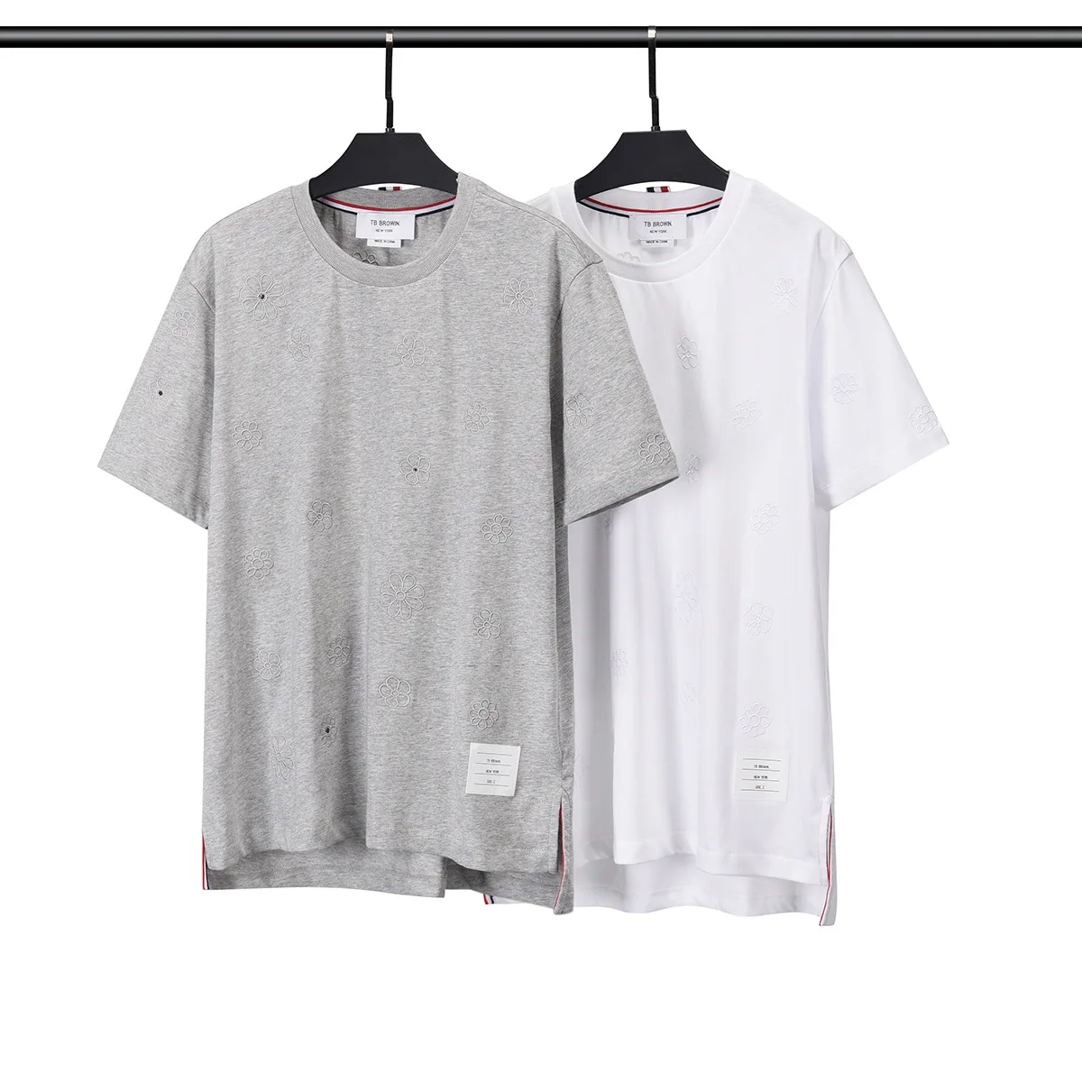 

TB BROWIN Women T-Shirt Flower Short Sleeve Summer Cotton Top Korean Design Solid Striped Embroidery O-Neck