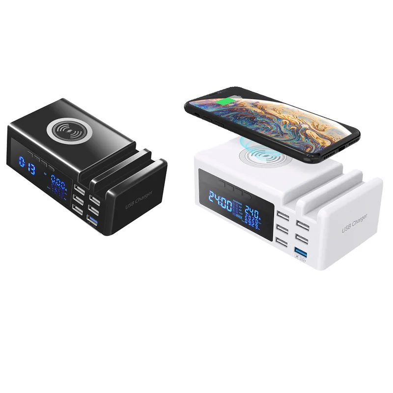 

Беспроводное зарядное устройство Qi с 6 портами и ЖК-дисплеем, USB 3,0, зарядное устройство с подставкой, QC 3,0, портативное быстрое зарядное устро...