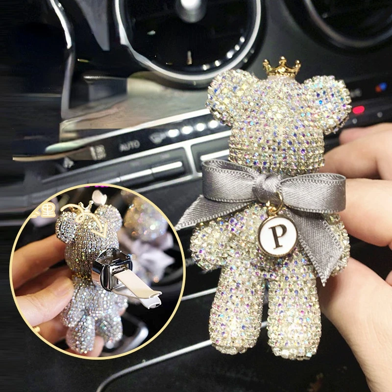 

Fashion Styling Diamond Crystal Diffuser Car Decor Cartoon Bear Car Perfume Fragrance Clip Auto Vent Air Freshener Scent