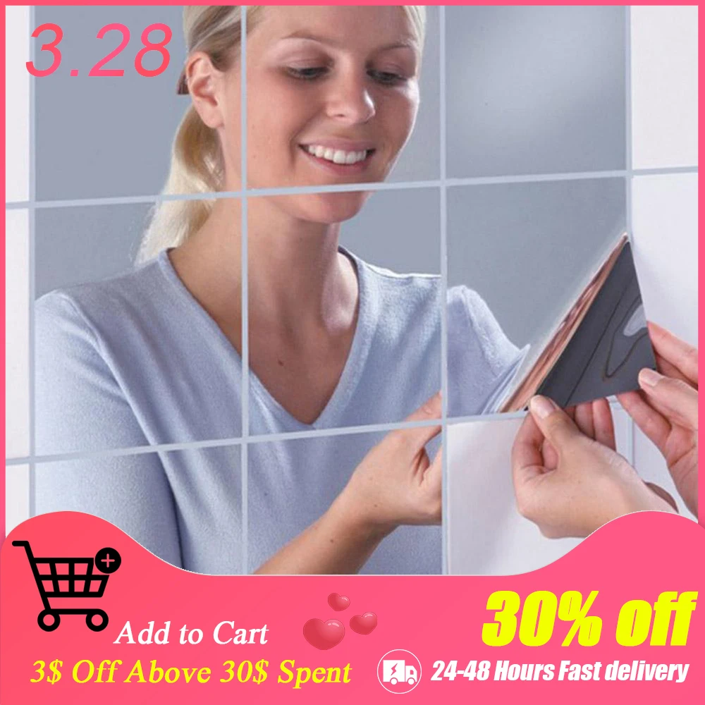 

16 шт. зеркальные наклейка само-клейкие плитки зеркальные настенные наклейки для спальни, ванной комнаты, 3D зеркальная настенная живопись, д...