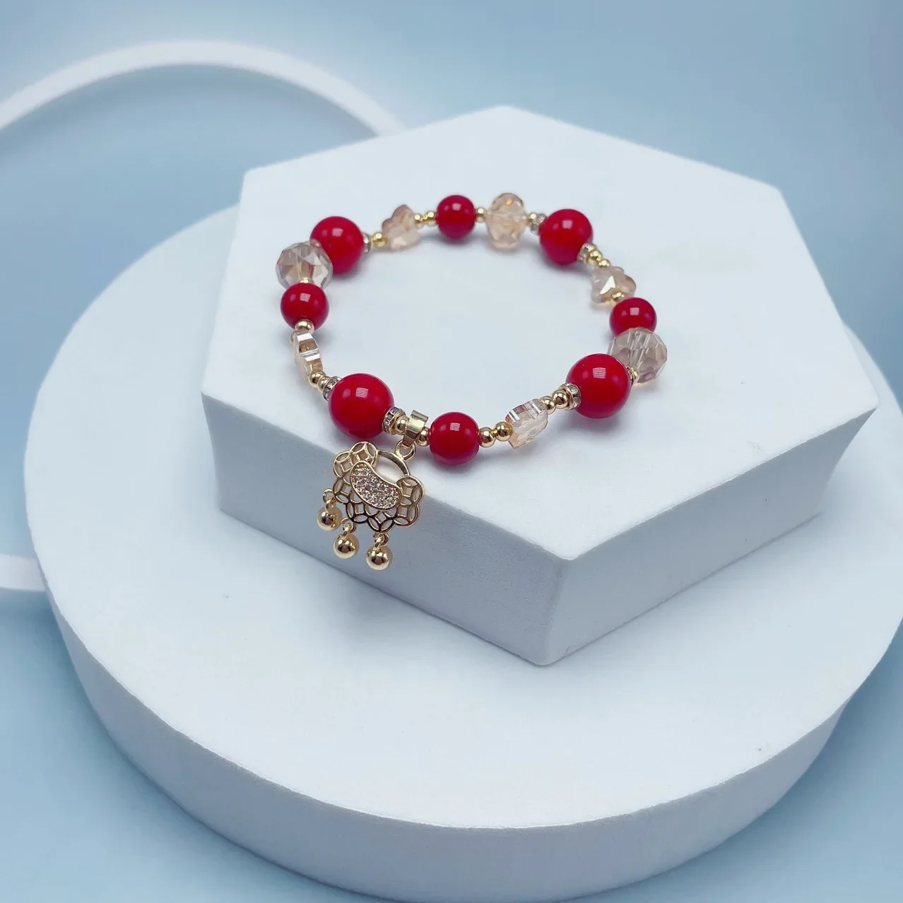 Новогодний браслет из красных бусин корейский сетчатый красный стиль эластичные