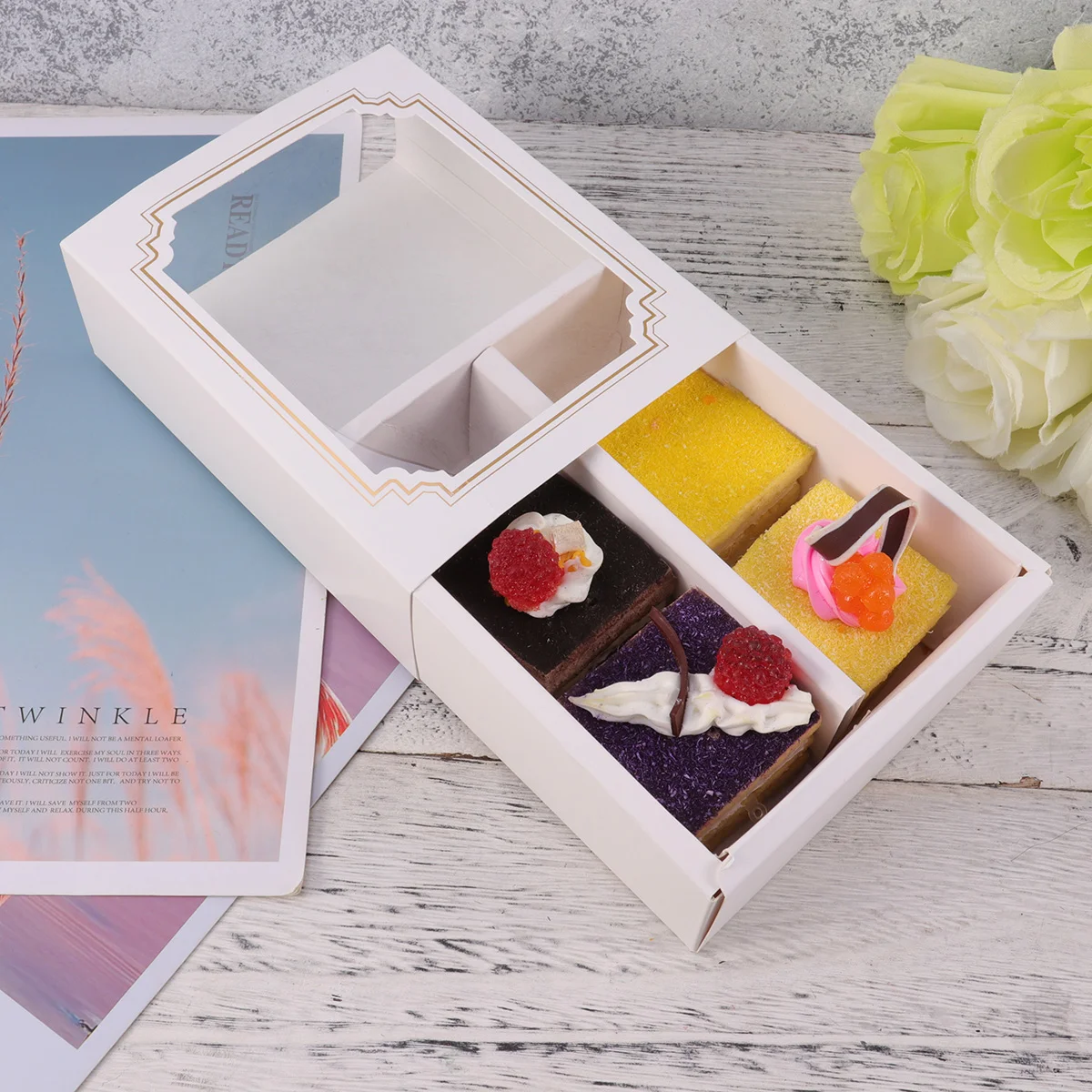 

10 Pcs Baking Box White Paper Macaron Box Small Cookie Cake Dessert Party Gift Packing Box with Clear Window Big Size